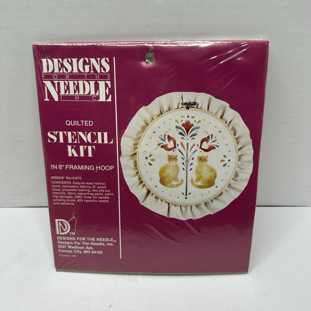 Designs for The Needle Quilted Stencil Kit 8in Framing Hoop 5003 Cats Vintage